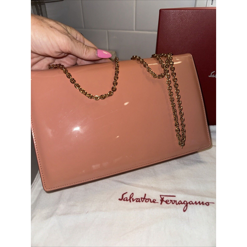 Auth Salvatore Ferragamo Handbag Shoulder Bag Pink Patent Leather - Picture 9 of 16